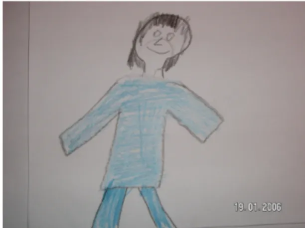 Figur 3: Pojken som har ritat bilden, har ritat sin bästis. Bästisen är glad för han ska träffa pojken  som ritat bilden
