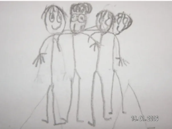 Figur 9: Det är viktigt att ha många vänner så att man inte är ensam enligt pojken som har ritat  bilden