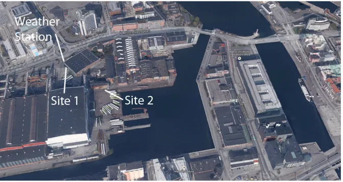 FIG 1. Experimental sites overview. View from South (Source: Google).    