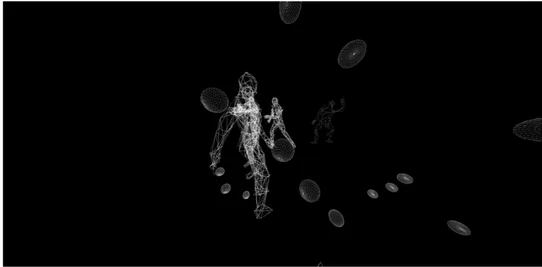 Fig. 8 MAN A VR in-world  screen grab of dancing figures  (2015), Gibson / Martelli. 