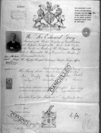 Figure 4.3. A passport issued in 1914 during World War I allowing  a British government official to travel to Russia