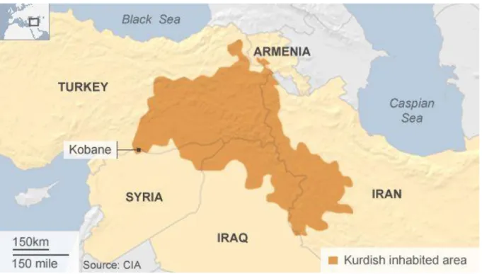 Figure 1. Map of Homeland of Kurds, source bbc.com 