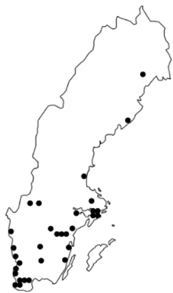 Fig. 1. Geografisk fördelning  av skolor med bioteknikkurs. 