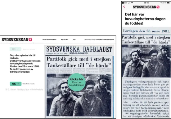 Figure 13. Newspaper frontpage from one of the participants Ola date of birth adapted in the  prototypes for large screen and mobile screen