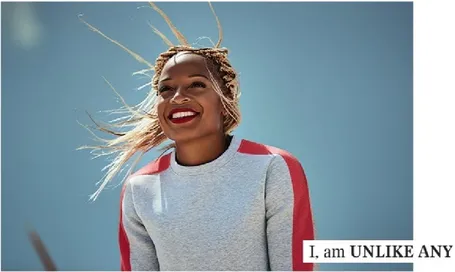Figure 16: Unlike Any campaign image featuring Natasha Hastings wearing a red lipstick  (Under Armour, Natasha Hastings, 2017) 