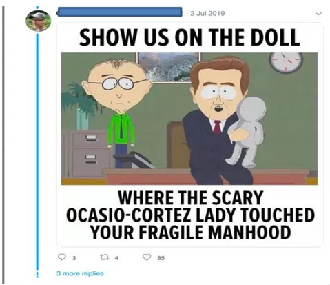 Figure 3: A meme is used humorously to react to those who disagree with AOC. 
