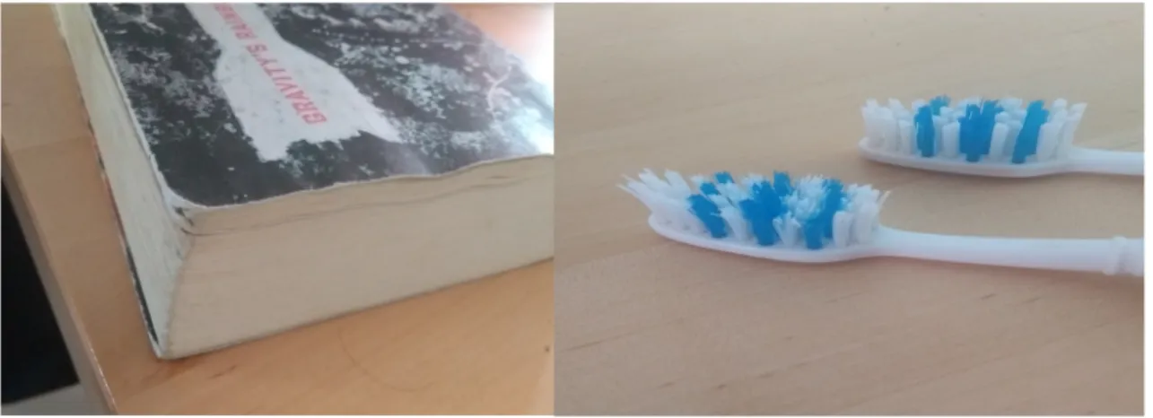 Figure 9: Damaged book and used toothbrush