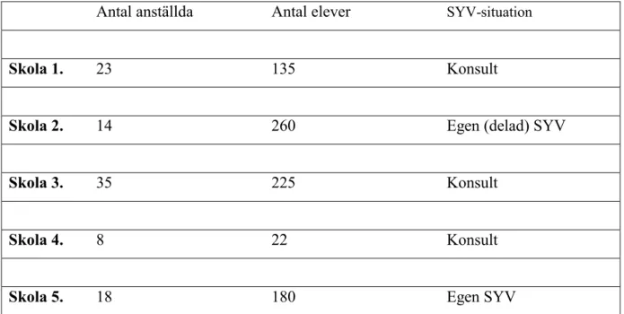 Tabell 4.1 Sammanställning av fem fristående grundskolor 