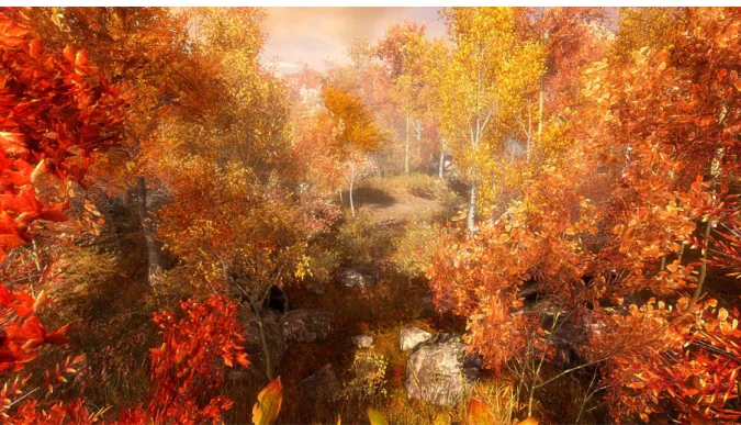 Figure 2. Autumn forest in one of the scenes. Guided Meditation VR [online] https://guidedmeditationvr.com/  