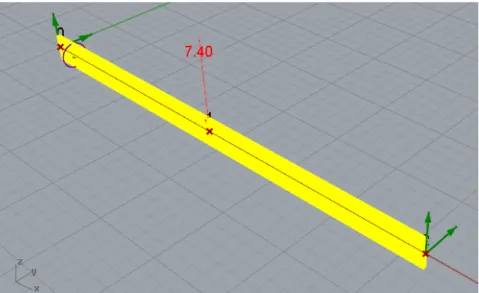 Figure 3.7: Timber beam model with mid-span load in Rhino (GH+K plug-Ins) 