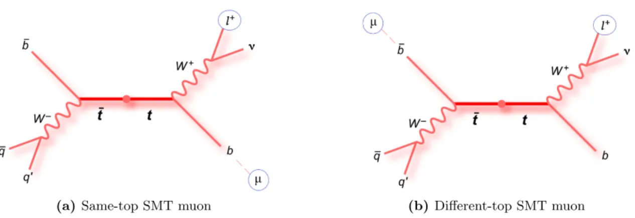 Figure 1. Illustration of same- and different-top SMT muons.