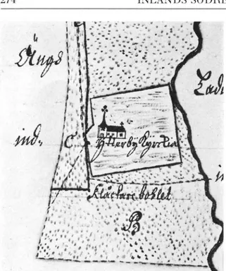 Fig.  243.  D el a lj  av  karla  över  Yllc rb y  kyrkby  av  E .  Kuus  år 1700.  LSL