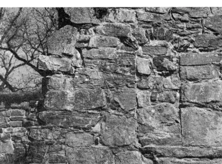 Fig.  254.  Detalj  av lån ghusets  S yttermur m ed  igenmurat medellida  fönster.  Foto  1965