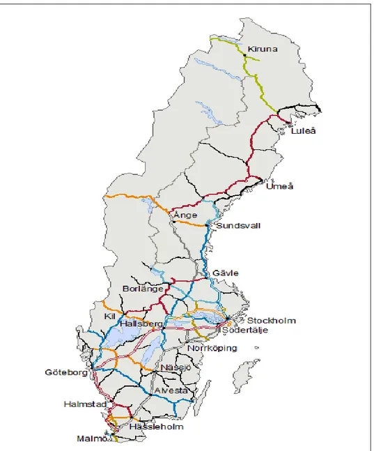 Figur 1: Svensk järnvägsnät 