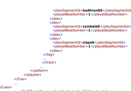 Fig 9 Part of the cues.xml script, showing the definition of a single cue. 