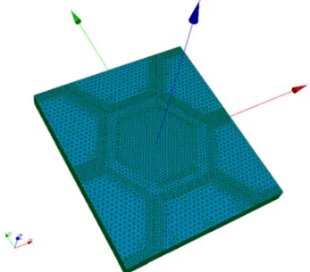 Fig. 2 Used mesh of 68,371 tetrahedrons for the RVE, leading to 15,618 nodes, triangulation is obtained in Salome by using NetGen and Mephisto algorithms