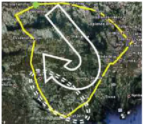 Fig. 1.  The field test route, with the low  trafficked track between Nyköping and Flen highlighted 