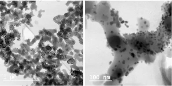 Figure 4.  Transmission electron micrographs (TEM) of the mixed valence Cu-AmP-CPG nanocatalyst 1.