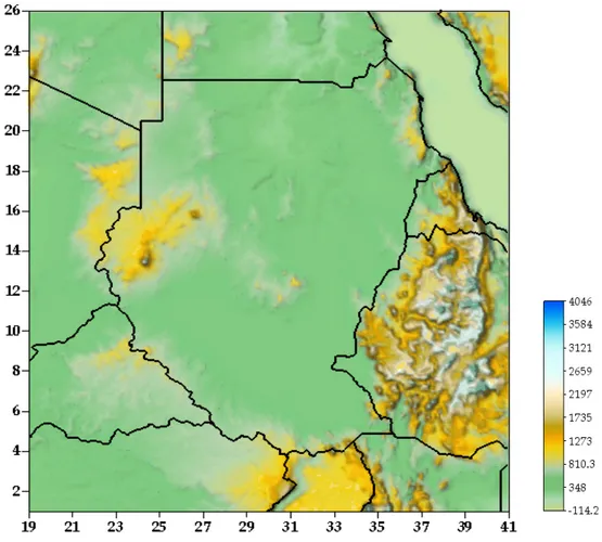 Figure 4.5: SRTM digital elevation model of Sudan. 