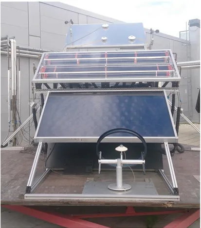 Figure 5-1: The upper collector is the CPVT collector while the lower collector is a flat plate collector  installed on the test stand at Dalarna University roof