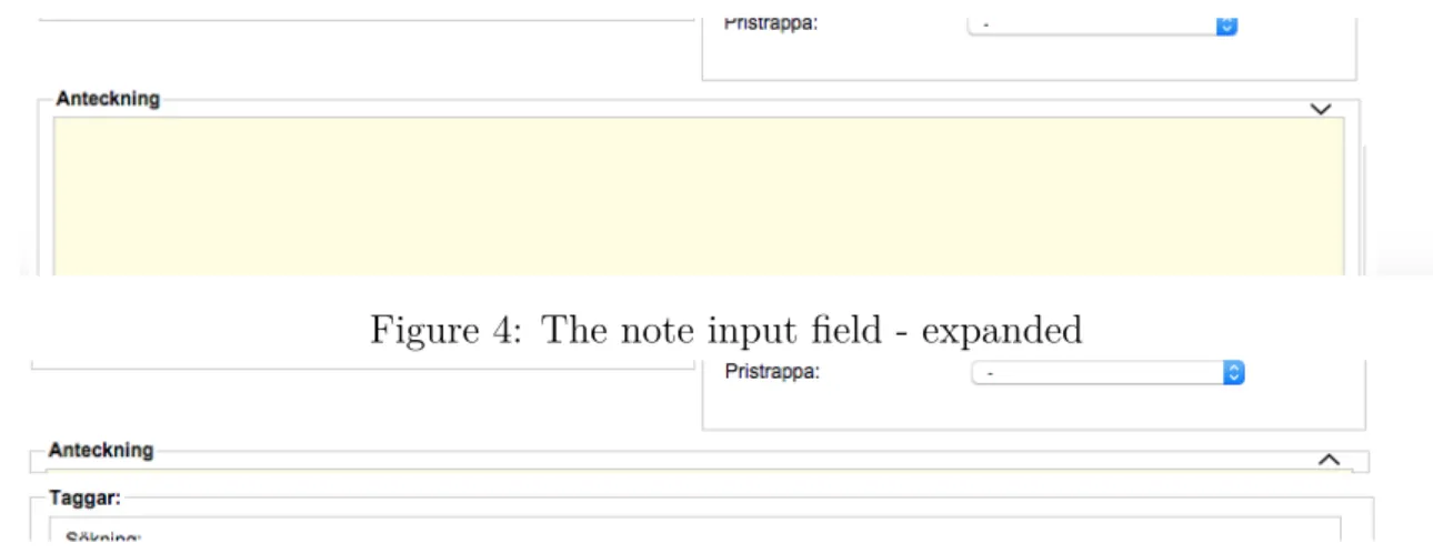 Figure 4: The note input field - expanded