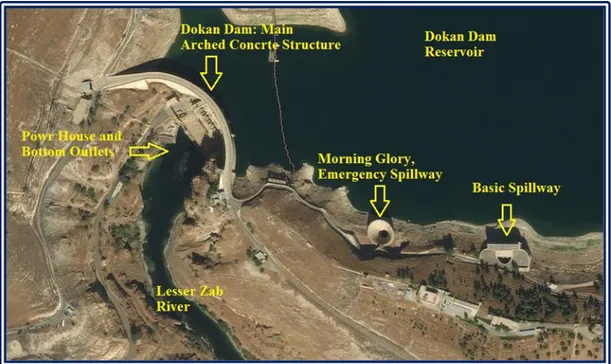 Figure 7: Shows a satellite view of Dokan Dam (Edited by Author; Esri n.d.). 