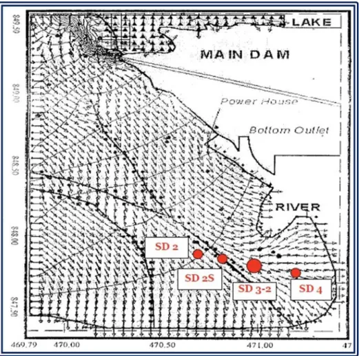 Figure 3: Locations of sinkholes on the right bank downstream Mosul Dam  (Kelley et al