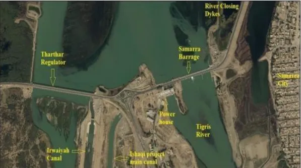 Figure 5: Satellite view of Samarra Barrage and Tharthar Regulator  (Abdullah, Al-Ansari and Laue, 2019)