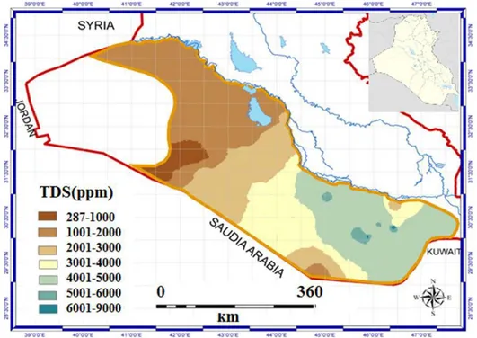 Figure  8  below  shows  the  extension  of  Umm  Er  Radhumma  aquifer  and  TDS  distribution