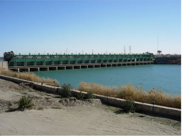Figure 2: General view of Ramadi Barrage from the upstream side.   