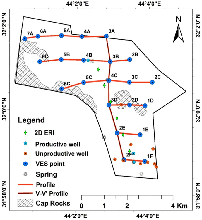Fig. 3: The distribution of VES and 2D ERI point in Fadaq plantation
