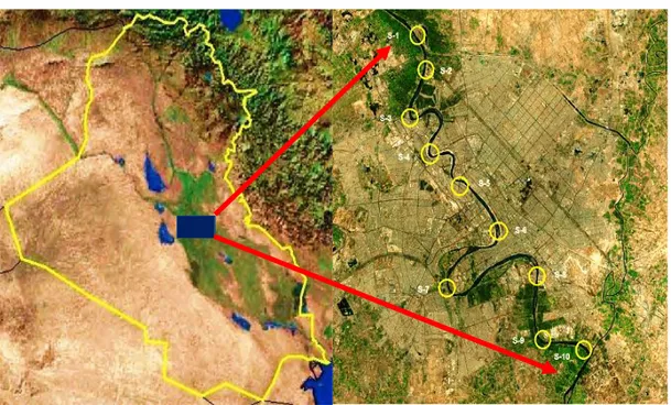 Figure 1. Baghdad map and the sampling locations on Tigris River  