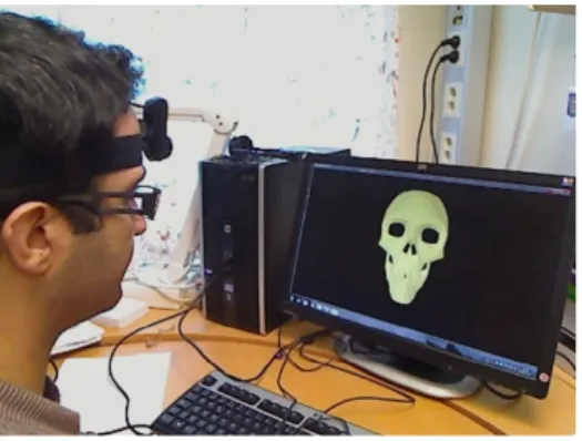 Fig. 4. Active motion tracking demo. As user turns his head, the motion parameters are estimated and used to change the 3d model on the computer screen