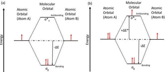 Figure 2.2: Schematic of the molecular orbitals of a molecule with both atoms having (a) the same number of electrons in valence orbitals (b) different number of electrons in valence orbitals.
