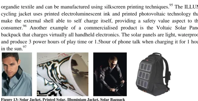 Figure 13: Solar Jacket, Printed Solar, Illuminiam Jacket, Solar Bagpack 