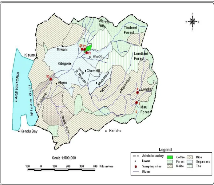 Figure 1: River Nyando catchment area and sampling sites