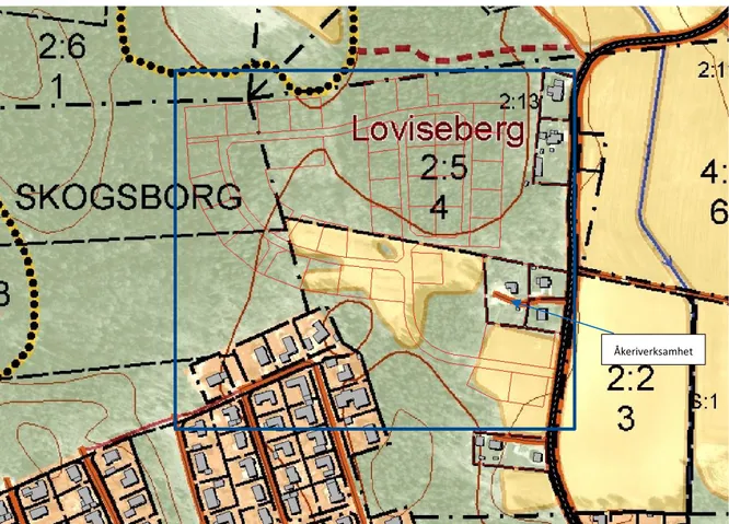 Figur 1: Kartutsnitt över Västra Sömsta med planområdet markerat med blå rektangel. 