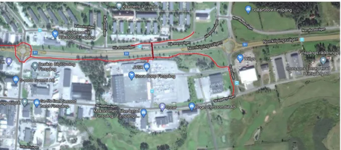 Figur 11: GC-vägar vid Område 2 (Google Maps 2020) 