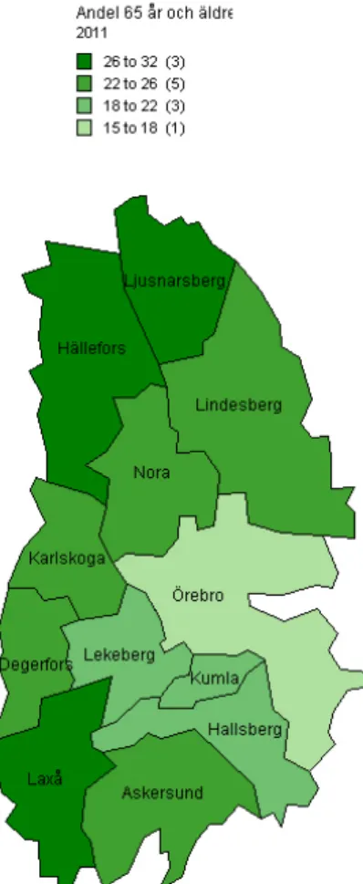 Figur 3. Andelen 65 år och äldre i Örebro läns kommuner år 1980 och 2011 