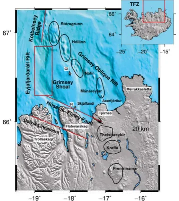 Figure 2.3. Map of Northern Iceland showing the main tectonic features of the TFZ.