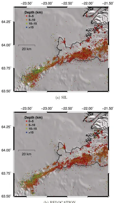 Figure 4.3. Seismicity in the Reykjanes Peninsula. Colour indicates depth as defined in legend.