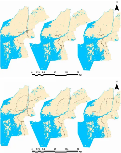 Figure 10  (mid lower) shows that the foreground network after Flood L is  moved from the center of the city in the both sides of the river and forms only  the outer parts