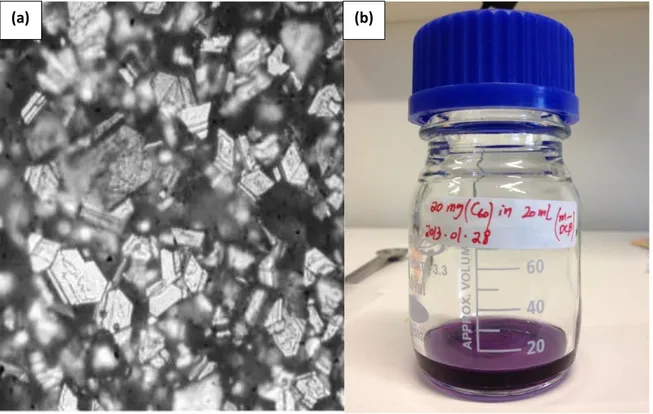 Figure 7. C 60  powder (a) and prepared C 60 /m-DCBM solution (b) 