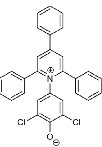 Figure 1: Structure of the dye 2,6-dichloro-4-(2,4,5-triphenylpyridinium-1-yl)phenolate (WB) 