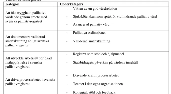 Tabell 3: Kategorier      