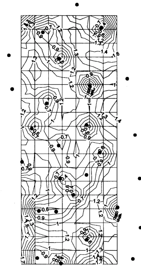 Figure 4. The kriging variance (m 2 ), over the study area when all 27 observation points are used.