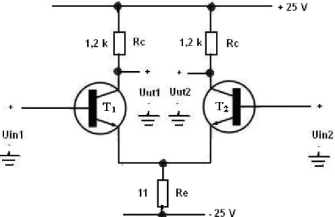 Figur 4: Differentialförstärkare med bipolartransistor [1] 