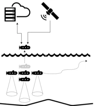 Figure 1.2. Schematic representation of a sea floor mapping mission with a fleet of