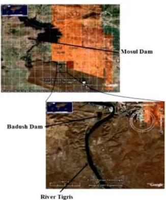 Figure 4: Badush Dam location in relation to Mosul Dam [7] 