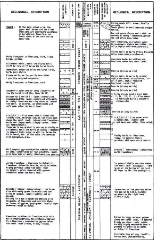 Figure 12: Lithological column of beds at Mosul Dam foundation [7] 